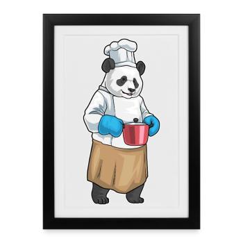 Cuisinier panda Cuisson de la marmite - Affiche encadrée (27 × 37 cm) - noir - Devant