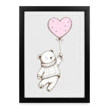 Ours en peluche avec ballon coeur - Affiche encadrée (27 × 37 cm) - noir - Devant