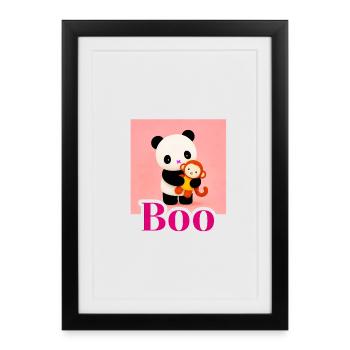 Kawaii Panda with Monkey Boo - Framed poster (27 × 37 cm) - black - Front