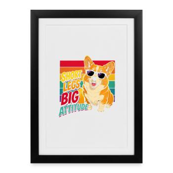 Corgi Attitude : Petites Pattes, Grand Caractère - Affiche encadrée (27 × 37 cm) - noir - Devant