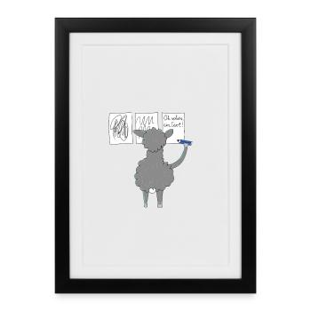 Das Lama übt Schreiben - Gerahmtes Poster (27 × 37 cm) - Schwarz - Vorne