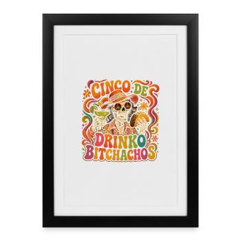 Cinco de Drinko : Squelette Hippie et Taco - Affiche encadrée (27 × 37 cm) - noir - Devant