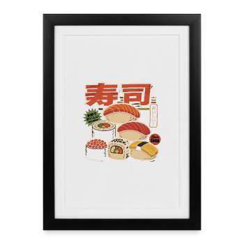 Illustration de style Sushi Rétro Japon - Affiche encadrée (27 × 37 cm) - noir - Devant