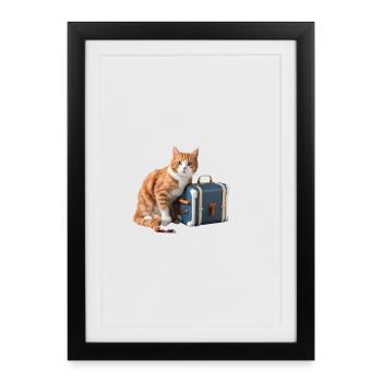 Chat fantaisiste avec conception de valise de voyage - Affiche encadrée (27 × 37 cm) - noir - Devant