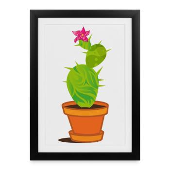 A cactus with blossom - Framed poster (27 × 37 cm) - black - Front
