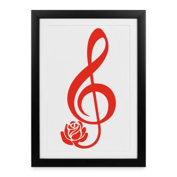 Clé de sol rouge en fleur - Affiche encadrée (27 × 37 cm) - noir - Devant
