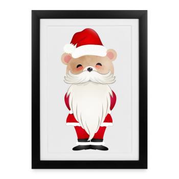 PETIT OURS DE NOËL AVEC BONNET DE PÈRE NOËL ET BARBE - Affiche encadrée (27 × 37 cm) - noir - Devant