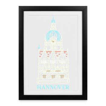 Hanovre, côté sud du nouvel hôtel de ville, point de repère - Affiche encadrée (27 × 37 cm) - noir - Devant