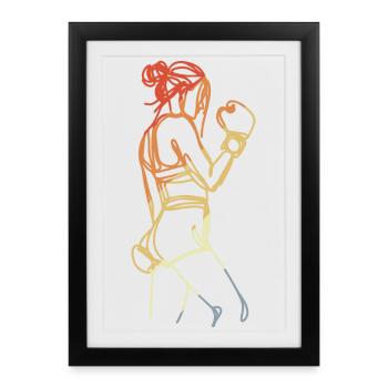 Female Boxer Retro - Framed poster (27 × 37 cm) - black - Front
