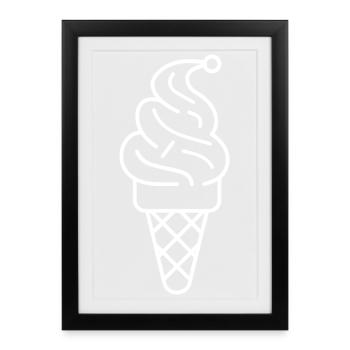 Cornet de crème glacée Dessin - Affiche encadrée (27 × 37 cm) - noir - Devant