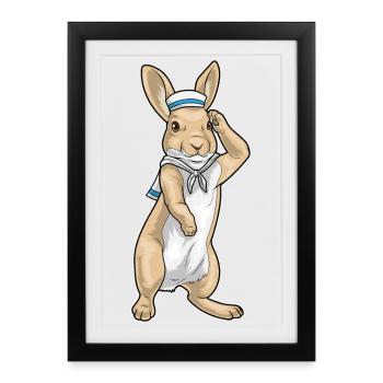 Lapin Sailor Chapeau de marin - Affiche encadrée (27 × 37 cm) - noir - Devant