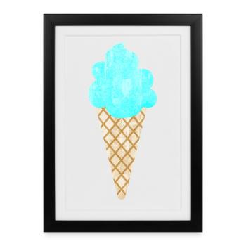 Crème glacée Crème glacée Gaufre Bleu Cool Ventilateur de glacier d’été - Affiche encadrée (27 × 37 cm) - noir - Devant