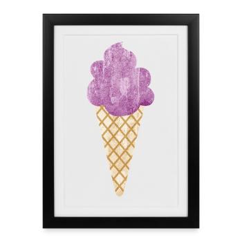 Crème glacée Crème glacée Gaufre Crème glacée Crème glacée Magasin de crème glacée Violet - Affiche encadrée (27 × 37 cm) - noir - Devant
