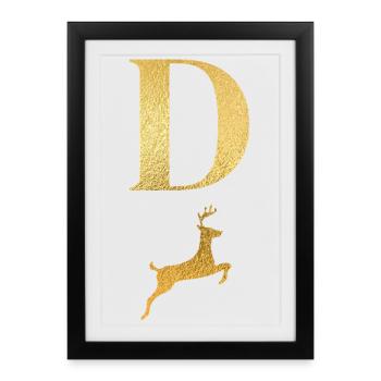 Lettre d cerf doré - idée cadeau - Affiche encadrée (27 × 37 cm) - noir - Devant