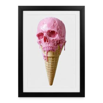 Art de crâne rose sur glace - Affiche encadrée (27 × 37 cm) - noir - Devant