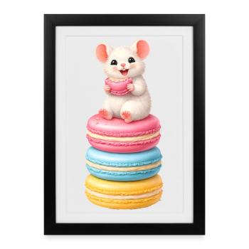 Cute mouse on colorful macarons - Framed poster (27 × 37 cm) - black - Front