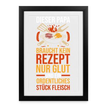 Barbecue, fête des pères, papa - Affiche encadrée (27 × 37 cm) - noir - Devant
