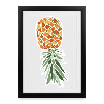 Umgedrehte Ananas – tropische Illustration - Gerahmtes Poster (27 × 37 cm) - Schwarz - Vorne