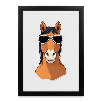 Lunettes de soleil cheval dessin animé - Affiche encadrée (27 × 37 cm) - noir - Devant
