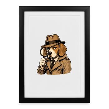 Chien-détective en trench-coat - Affiche encadrée (27 × 37 cm) - noir - Devant
