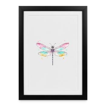Libellule avec des ailes aquarelle - Affiche encadrée (27 × 37 cm) - noir - Devant