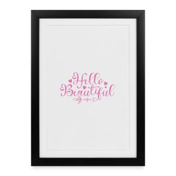 Bonjour Beautiful Script Hearts - Affiche encadrée (27 × 37 cm) - noir - Devant