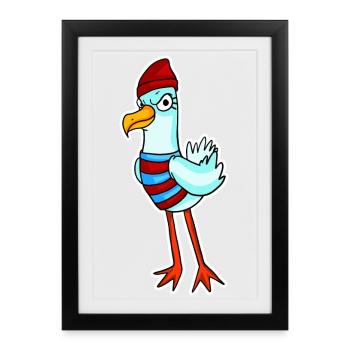 Mouette de la mer du Nord Motif Oiseau - Affiche encadrée (27 × 37 cm) - noir - Devant