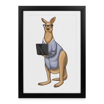 Bureau de l’ordinateur portable du secrétaire kangourou - Affiche encadrée (27 × 37 cm) - noir - Devant