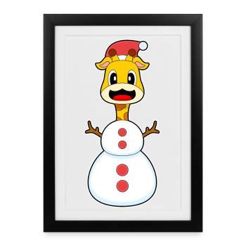 Girafe Noël bonhomme de neige - Affiche encadrée (27 × 37 cm) - noir - Devant