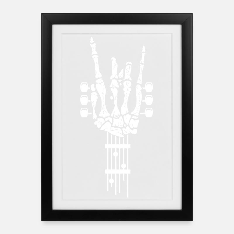 Rock Skeleton Hand Music Guitar - Framed poster (27 × 37 cm) - black
