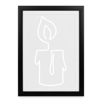 Croquis de bougie allumée – motif élégant - Affiche encadrée (27 × 37 cm) - noir - Devant