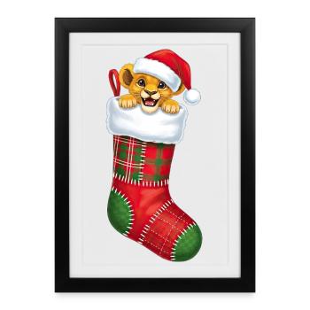 Chaussette de Noël de dessin animé drôle avec bébé tigre - Affiche encadrée (27 × 37 cm) - noir - Devant