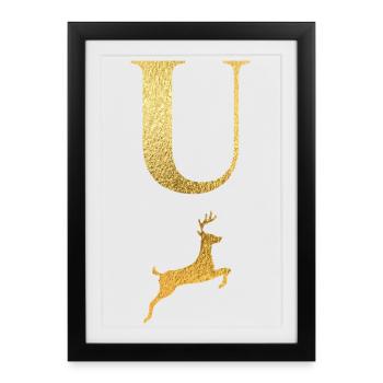 Letter u golden deer - gift idea - Framed poster (27 × 37 cm) - black - Front