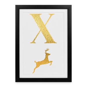 Lettre x cerf doré - idée cadeau - Affiche encadrée (27 × 37 cm) - noir - Devant