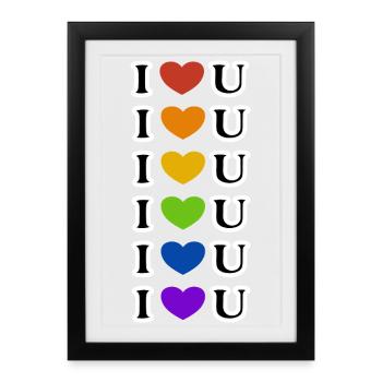 Mois de la fierté LGBT gay de Rainbow I Love You Hearts - Affiche encadrée (27 × 37 cm) - noir - Devant