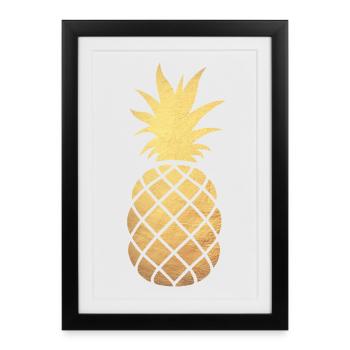 Ananas Décoration dorée Cocktails Fruits Fruits Fruits d’été - Affiche encadrée (27 × 37 cm) - noir - Devant