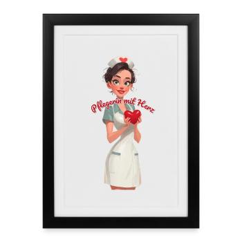 Pflegen mit Herz - Gerahmtes Poster (27 × 37 cm) - Schwarz - Vorne