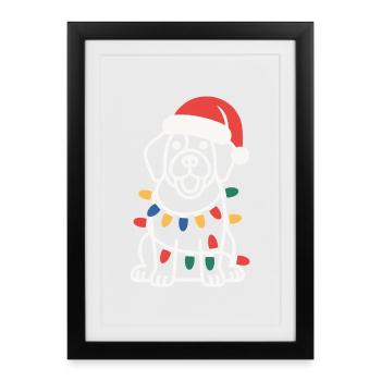 Lumières de Noël du chiot Père Noël - Affiche encadrée (27 × 37 cm) - noir - Devant