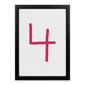 4 Numéro quatre rose numéro rouge Anniversaire - Affiche encadrée (27 × 37 cm) - noir - Devant