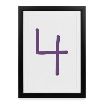 4 Numéro quatre numéro violet anniversaire - Affiche encadrée (27 × 37 cm) - noir - Devant