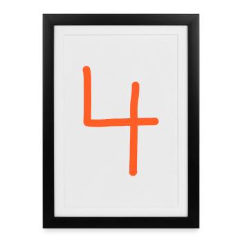 4 Numéro quatre numéro orange anniversaire - Affiche encadrée (27 × 37 cm) - noir - Devant