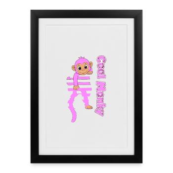 Le singe rose grimpe à la paillette - Affiche encadrée (27 × 37 cm) - noir - Devant