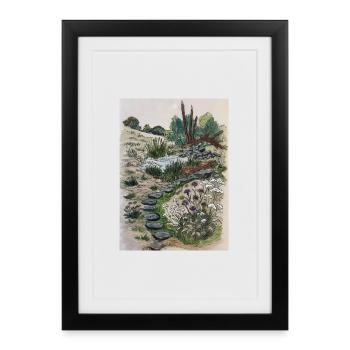 Paysage avec sentier naturel et fleurs sauvages - Affiche encadrée (27 × 37 cm) - noir - Devant
