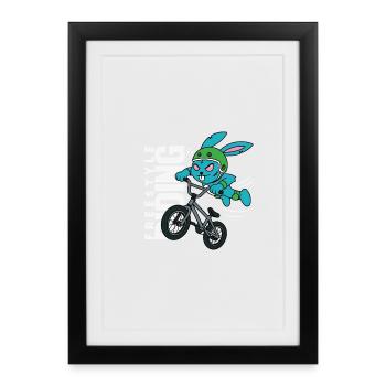 Lapin BMX Freestyle - Extreme Riding Design - Affiche encadrée (27 × 37 cm) - noir - Devant