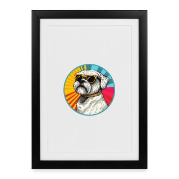 Sunburst Pup with Retro Sunglasses - Framed poster (27 × 37 cm) - black - Front