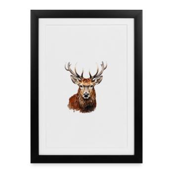 Red Deer Portrait – Alpine Wildlife Motif - Framed poster (27 × 37 cm) - black - Front