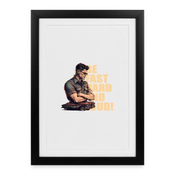Mechanic with classic car - Framed poster (27 × 37 cm) - black - Front