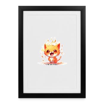 I'm on Fire – Flaming Cat with Power - Framed poster (27 × 37 cm) - black - Front