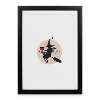 Sorcière au clair de lune sur balai avec du vin - Affiche encadrée (27 × 37 cm) - noir - Devant
