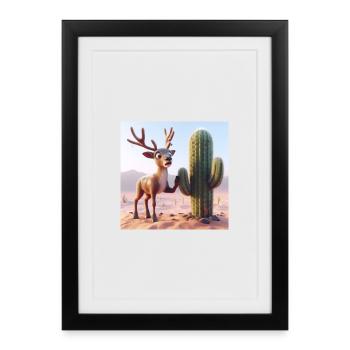 Des rennes à côté d’un cactus dans le désert - Affiche encadrée (27 × 37 cm) - noir - Devant